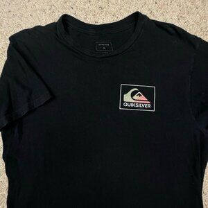 Quiksilver Shirt Mens Large Black Spell Out Logo Tee Adult L Graphic Back S/S
